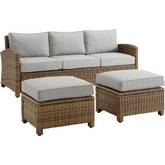 Bradenton 3 Piece Outdoor Sofa Set in Resin Wicker & Gray Cushions