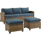 Bradenton 3 Piece Outdoor Sofa Set in Resin Wicker & Navy Blue Cushions