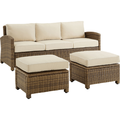 Bradenton 3 Piece Outdoor Sofa Set in Resin Wicker & Sand Cushions