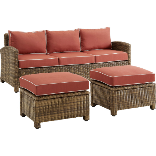 Bradenton 3 Piece Outdoor Sofa Set in Resin Wicker & Sangria Cushions