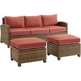 Bradenton 3 Piece Outdoor Sofa Set in Resin Wicker & Sangria Cushions