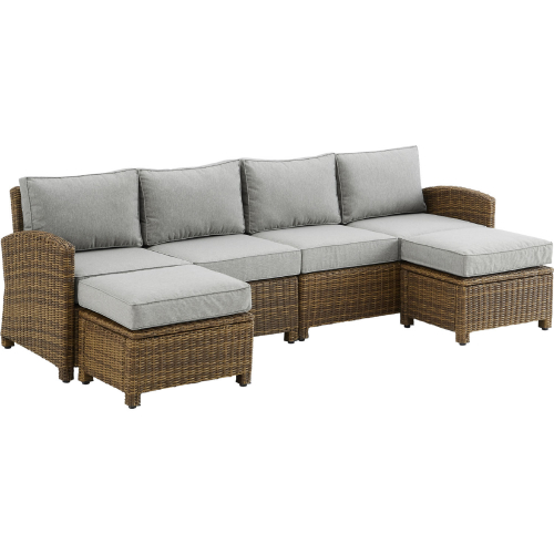 Bradenton 4 Piece Outdoor Sectional Sofa Set in Resin Wicker & Gray Cushions