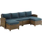 Bradenton 4 Piece Outdoor Sectional Sofa Set in Resin Wicker & Navy Blue Cushions