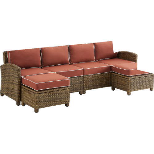 Bradenton 4 Piece Outdoor Sectional Sofa Set in Resin Wicker & Sangria Cushions