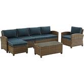 Bradenton 5 Piece Outdoor Sectional Sofa Set in Resin Wicker & Navy Blue Cushions