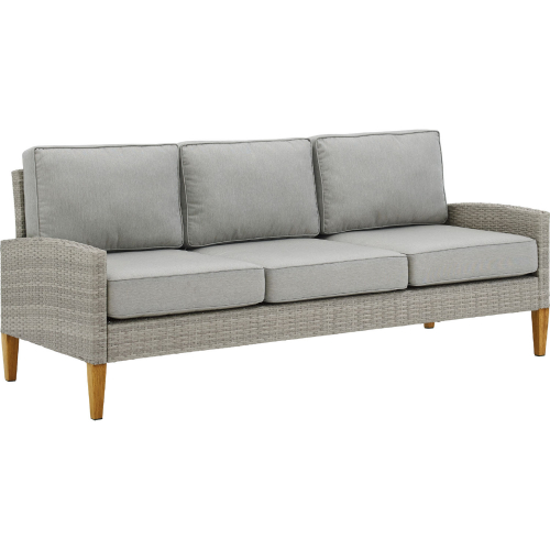 Capella Outdoor Sofa in Gray Resin Wicker, Acorn Finish Steel & Gray Fabric