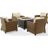 Bradenton 5 Piece Outdoor Arm Chair & Fire Table Set in Resin Wicker & Sand