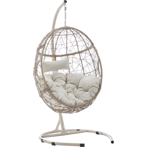 Cleo Indoor Outdoor Hanging Egg Chair & Stand in Light Brown & Sand