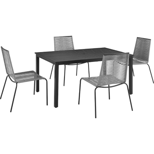 Fenton 5 Piece Outdoor Dining Set in Gray PE Wicker & Black Steel