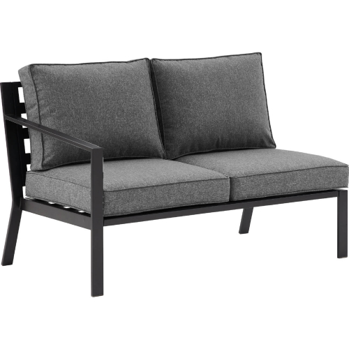 Clark Outdoor Sectional Left Side Loveseat in Charcoal Gray Fabric & Black