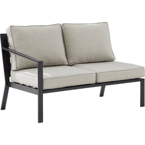 Clark Outdoor Sectional Left Side Loveseat in Taupe Fabric & Black