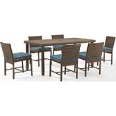 Bradenton 7 Piece Outdoor Dining Set in Resin Wicker & Navy Fabric