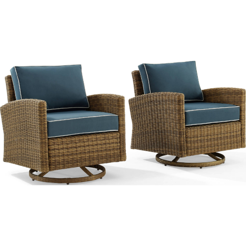 Bradenton Outdoor Swivel Rocker Chair in Resin Wicker & Navy Blue Fabric (Set of 2)