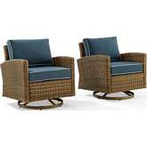 Bradenton Outdoor Swivel Rocker Chair in Resin Wicker & Navy Blue Fabric (Set of 2)