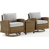 Bradenton 3 Piece Outdoor Swivel Rocker Chair Set in Resin Wicker & Gray Fabric