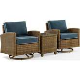 Bradenton 3 Piece Outdoor Swivel Rocker Chair Set in Resin Wicker & Navy Blue Fabric