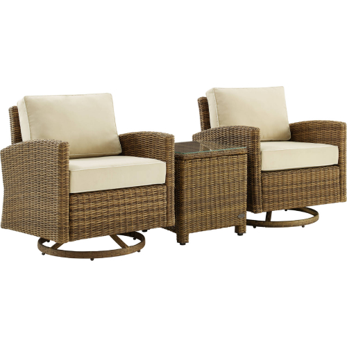 Bradenton 3 Piece Outdoor Swivel Rocker Chair Set in Resin Wicker & Sand Fabric