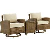 Bradenton 3 Piece Outdoor Swivel Rocker Chair Set in Resin Wicker & Sand Fabric