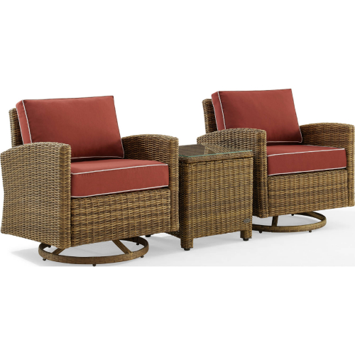 Bradenton 3 Piece Outdoor Swivel Rocker Chair Set in Resin Wicker & Sangria Fabric