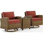 Bradenton 3 Piece Outdoor Swivel Rocker Chair Set in Resin Wicker & Sangria Fabric