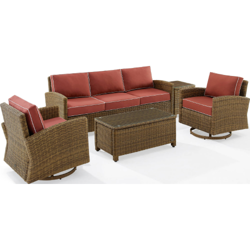 Bradenton 5 Piece Outdoor Sofa Set in Resin Wicker & Sangria Fabric