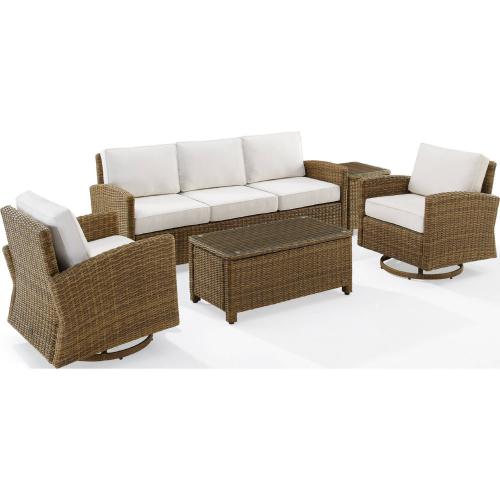 Bradenton 5 Piece Outdoor Sofa Set in Resin Wicker & White Sunbrella Fabric