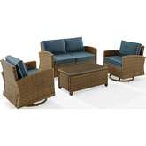 Bradenton 4 Piece Outdoor Sofa Set in Resin Wicker & Navy Blue Fabric