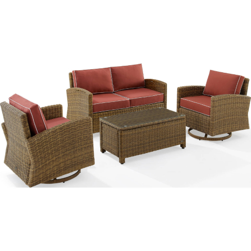 Bradenton 4 Piece Outdoor Sofa Set in Resin Wicker & Sangria Fabric