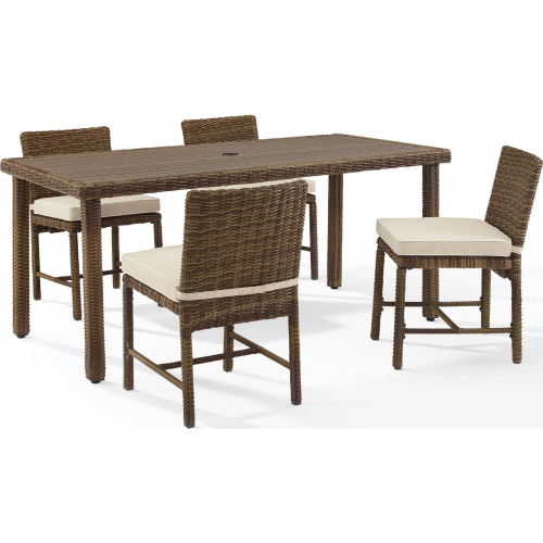 Bradenton 5 Piece Outdoor Dining Set in Resin Wicker & Sand Fabric