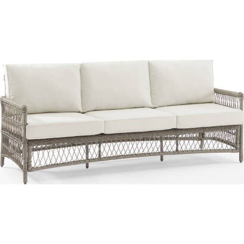 Thatcher Outdoor Sofa in Creme Fabric & Driftwood Wicker