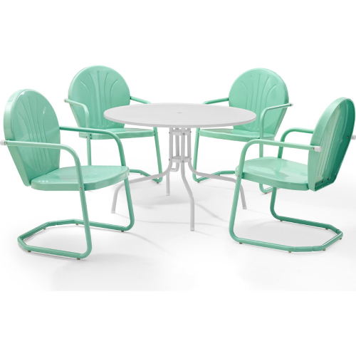 Griffith 5 Piece Outdoor Dining Set in White Metal & Aqua Blue Chairs