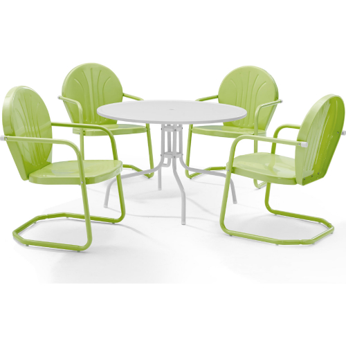 Griffith 5 Piece Outdoor Dining Set in White Metal & Key Lime Chairs