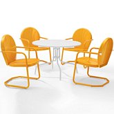 Griffith 5 Piece Outdoor Dining Set in White Metal & Tangerine Orange Chairs