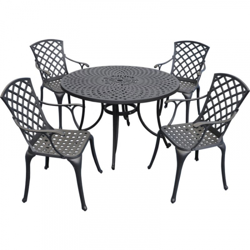 Sedona 5 Piece Outdoor 48" Dining Set w/ High Back Arm Chairs in Black Aluminum