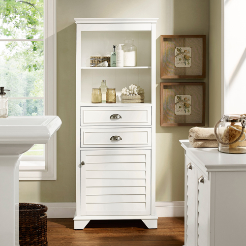 Lydia Tall Cabinet in White Finish Wood w/ Louvered Doors