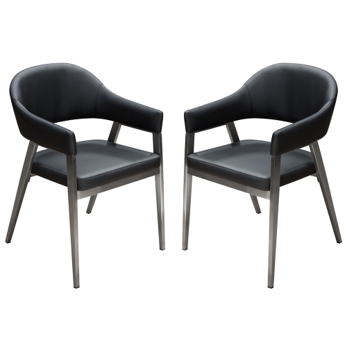 Adele Dining Accent Chair in Black Leatherette & Brushed Stainless Steel (Set of 2)