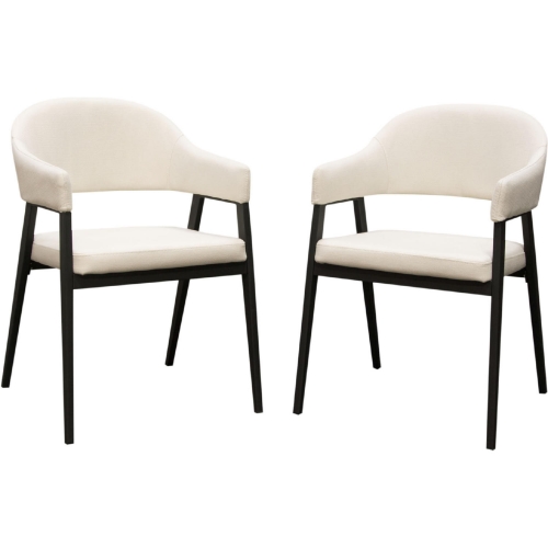 Adele Dining Accent Chair in Cream Fabric & Black Metal (Set of 2)