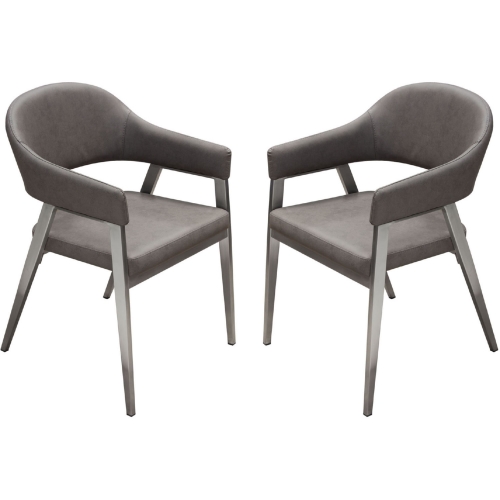 Adele Dining Accent Chair in Grey Leatherette & Brushed Stainless Steel (Set of 2)