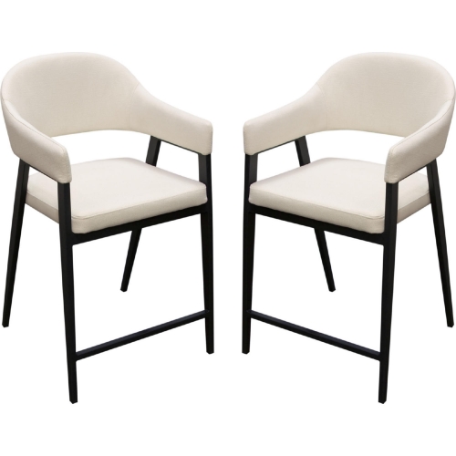 Adele Counter Stool in Cream Fabric & Black Metal (Set of 2)