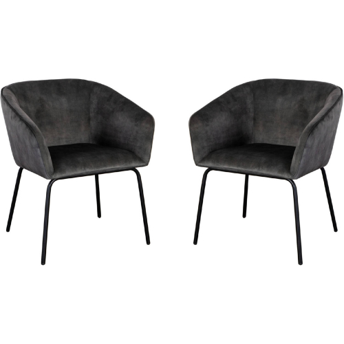 Avery Dining Chair in Textured Grey Velvet & Black Metal (Set of 2)