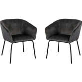 Avery Dining Chair in Textured Grey Velvet & Black Metal (Set of 2)