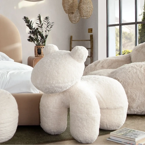Bailey Animal Bench in Cream Faux Sheepskin