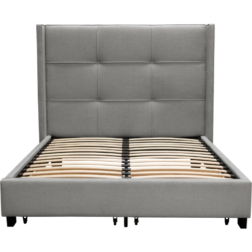 Beverly King Storage Bed w/ Accent Wings in Tufted Grey Fabric