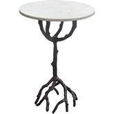 Birch Round End Table in White Marble & Black Metal