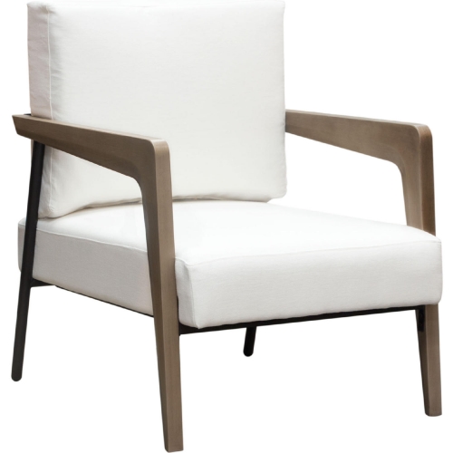 Blair Accent Chair in White Fabric, Wood & Iron