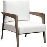 Blair Accent Chair in White Fabric, Wood & Iron