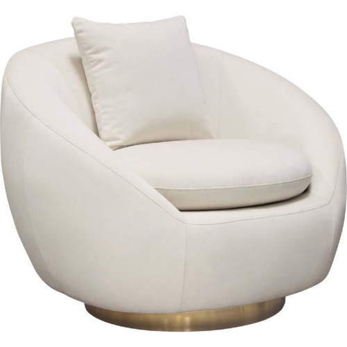 Celine Swivel Accent Chair in Light Cream Velvet w/ Brushed Gold Accent Band