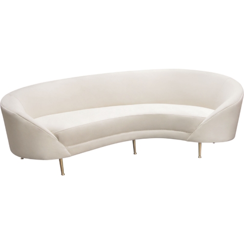 Celine Curved Sofa w/ Contoured Back in Light Cream Velvet on Gold Metal