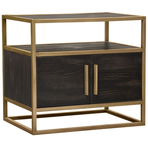 Empire End Table in Weathered Brown Veneer & Brushed Gold Metal