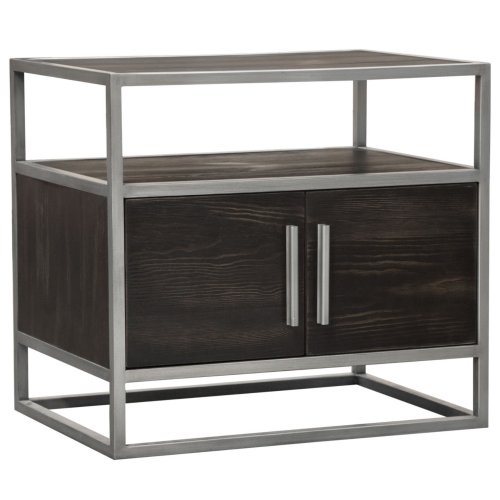 Empire End Table in Weathered Brown Veneer & Brushed Silver Metal